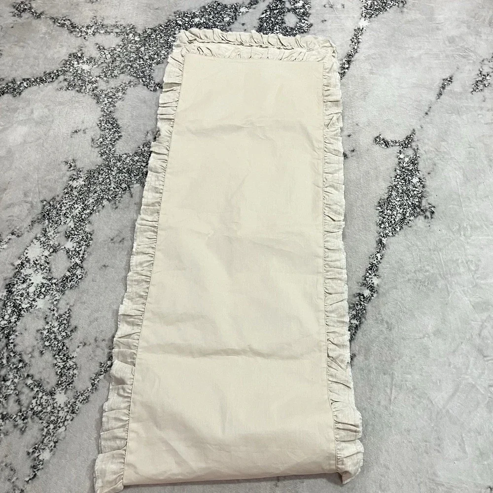 Pure Luxury Linen Ruffle Table Runner Natural Beige 100% Linen Cotton Back 19x70